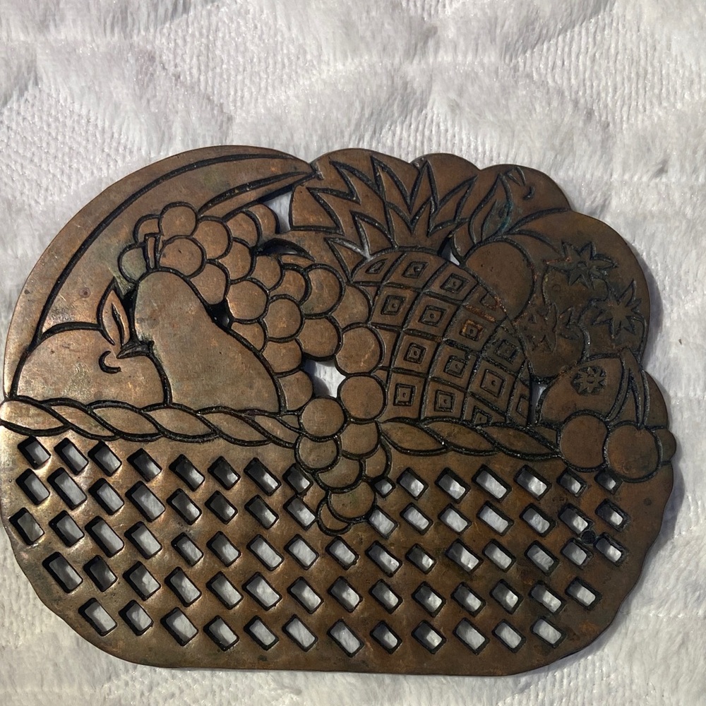 Vintage Copper Fruit Basket Trivet